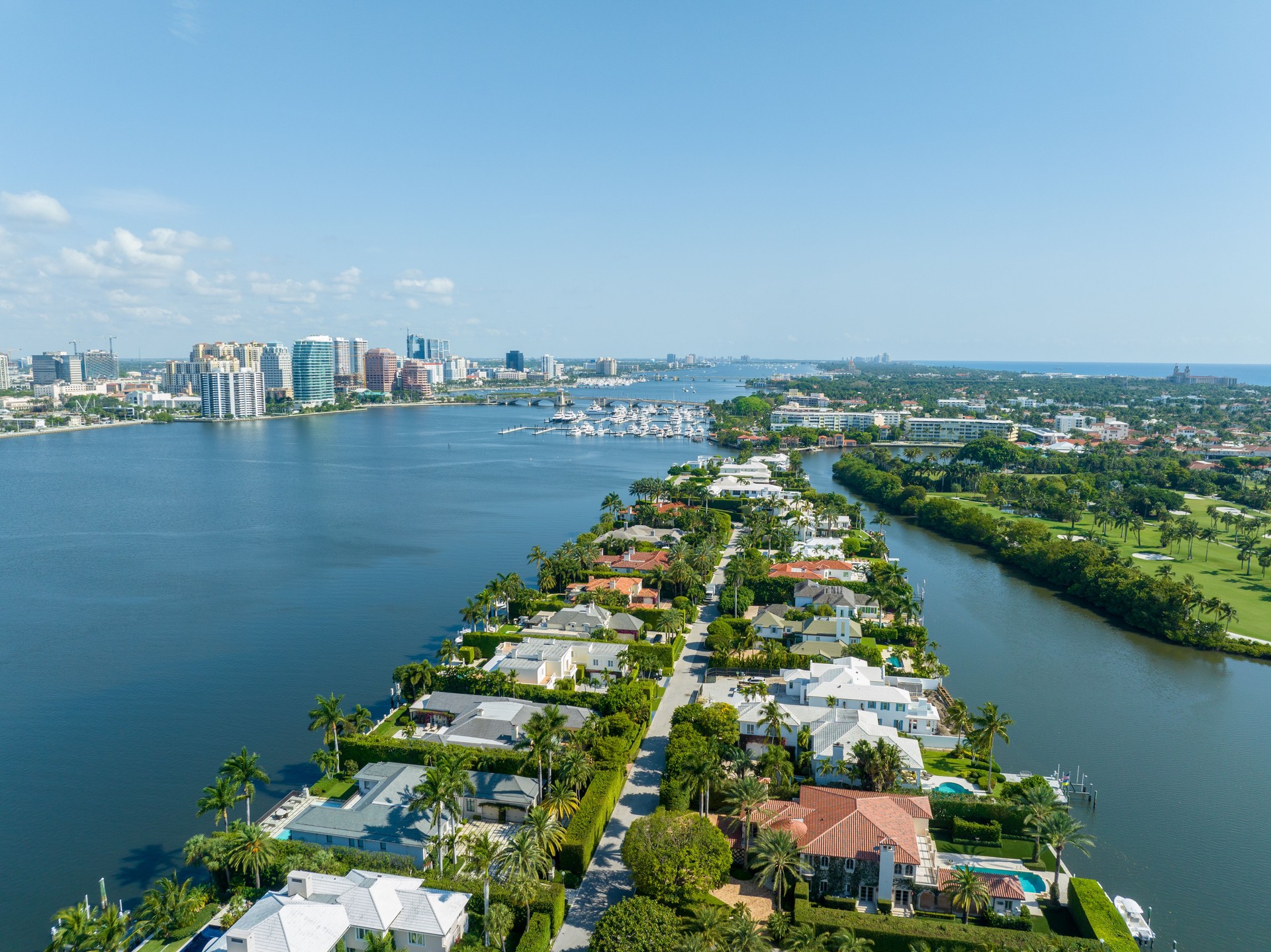 Aerial image luxury mansion real estate Everglades Island Palm Beach FL USA
