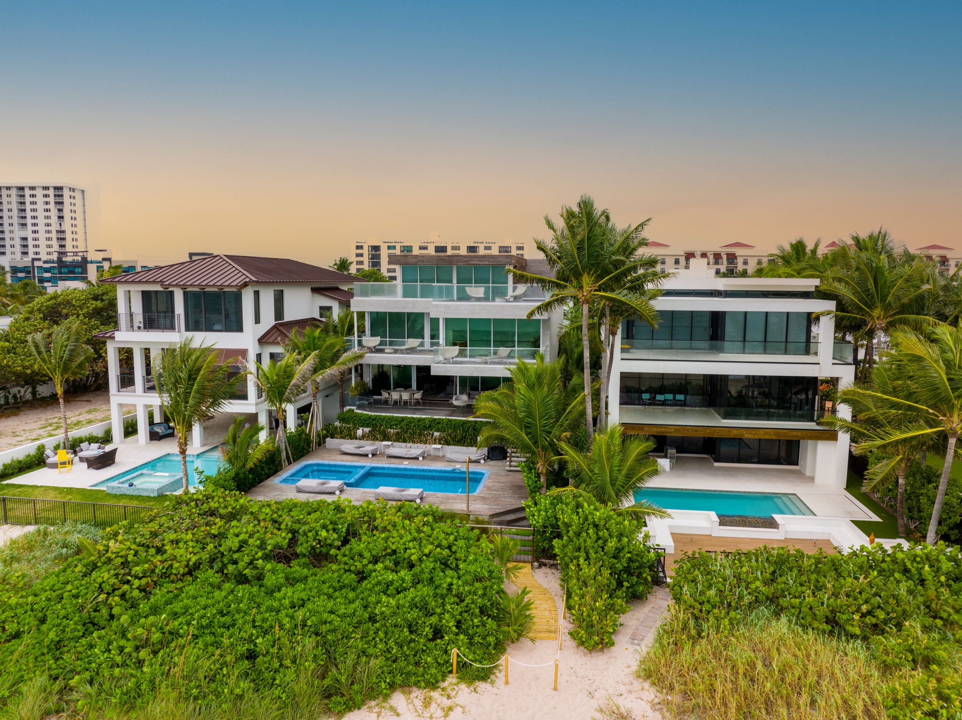 Fort Lauderdale, FL, USA - January 9, 2021: Aerial photo of luxury mansion homes on the beach